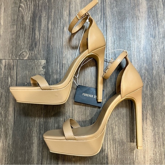 NWT F21 Nude Open Toe Platform Stiletto High Heels Size 8 - Picture 1 of 10
